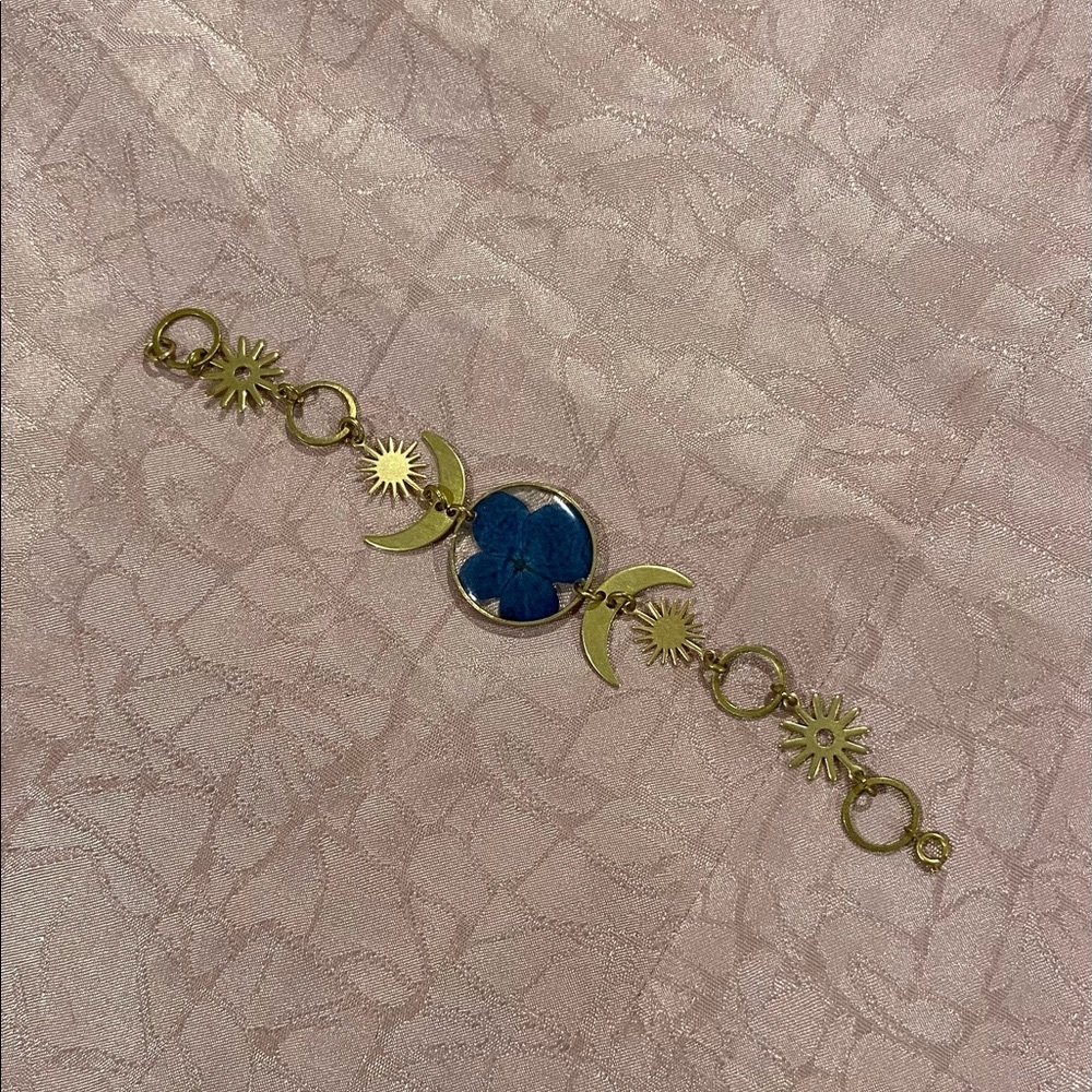 Real flower pressed boho moon celestial bracelet